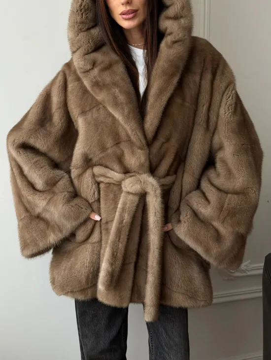 Норковая шуба пастель с капюшоном - фото 4