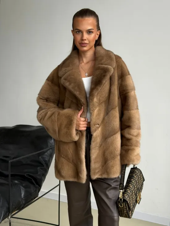 Норковый полушубок - английский воротник - фото 5