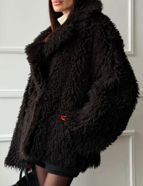Коричневая дубленка из меха Тиградо - фото 2