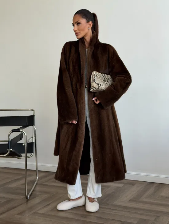 Шуба норковая в роспуск с меховым поясом - фото 6