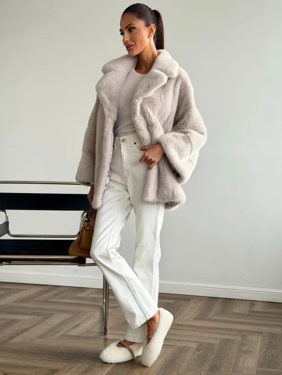 Светлый норковый полушубок - английский воротник - фото 3