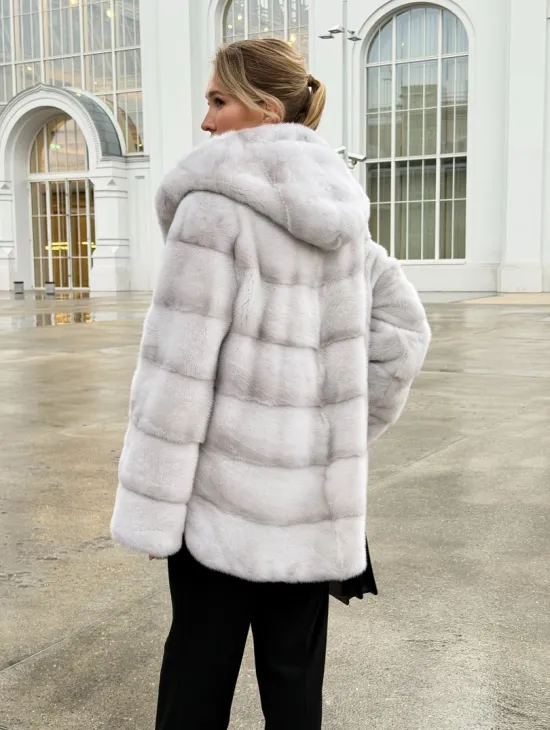 Белая норковая шуба с капюшоном - автоледи - фото 11