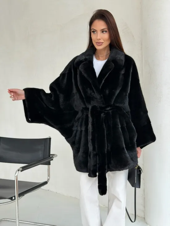 Черная норковая шуба - летучая мышь - фото 6