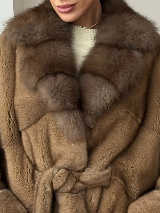 Шуба норка - воротник куница - фото 1