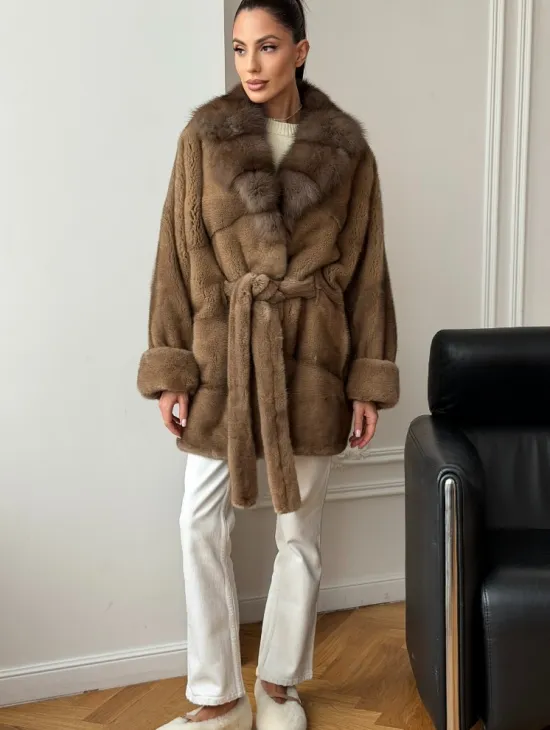 Шуба норка - воротник куница - фото 6