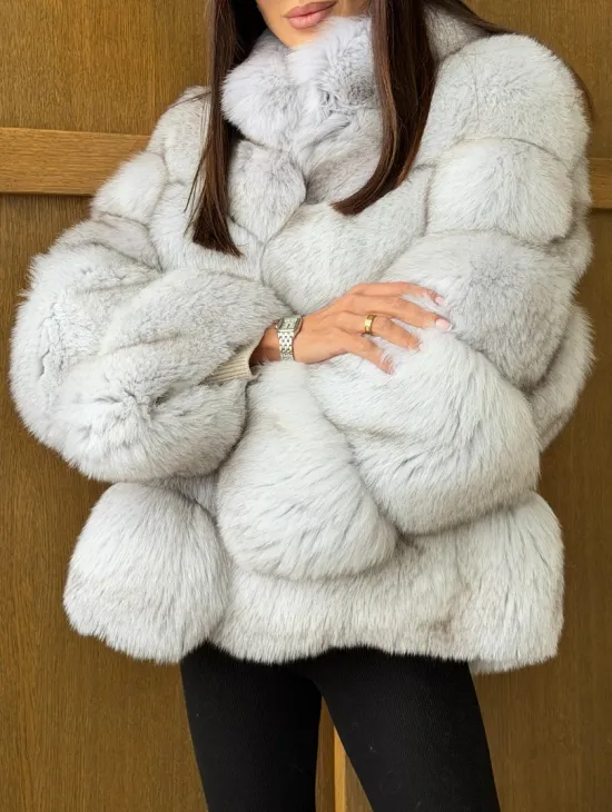 Шуба из натурального песца - стойка воротник - фото 2