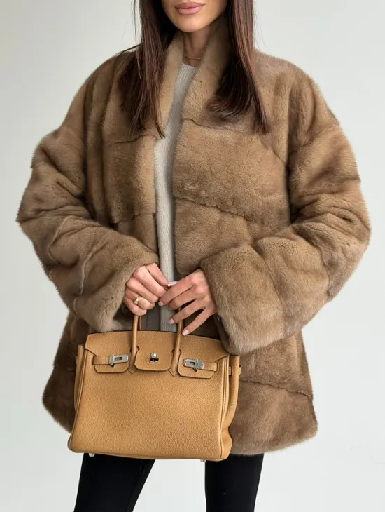 Полушубок пастель мех норка - фото 3