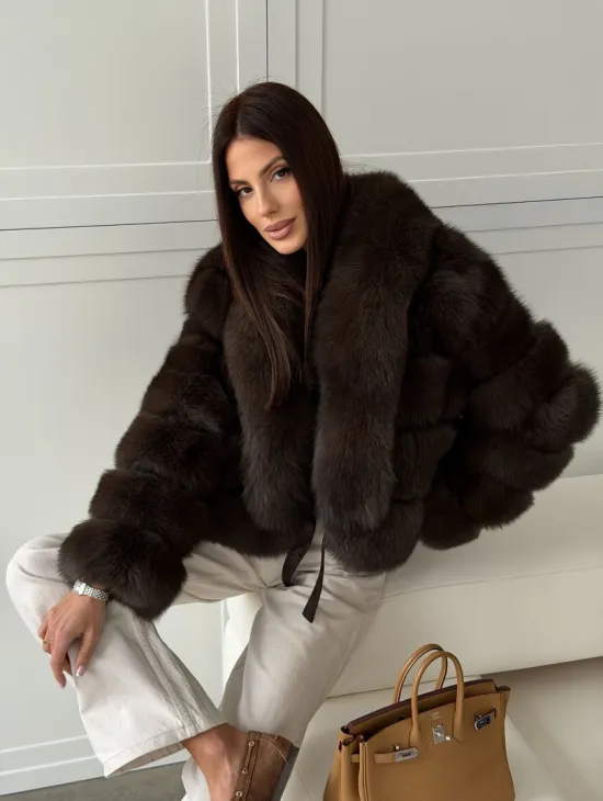 Полушубок-кроп из песца с шалевым воротником - фото 13