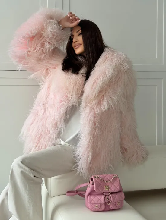 Шуба из меха ламы - цвет розовый - фото 12