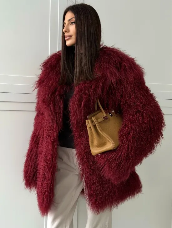 Шуба из ламы PREMIUM - бургунди - фото 7