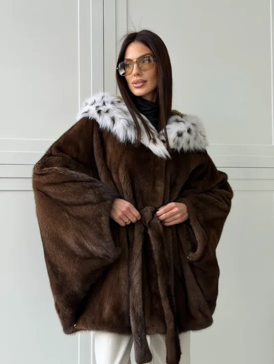 Норковая шуба с капюшоном по рысь - фото 14