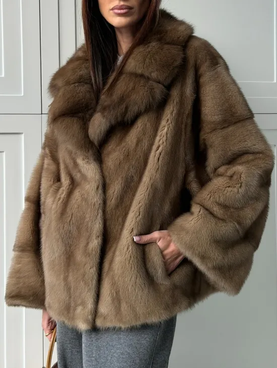 Куртка из меха норки - воротник куница - фото 4