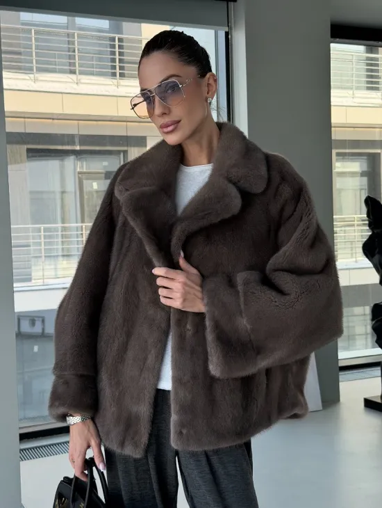 Короткий норковый полушубок - английский воротник - фото 10