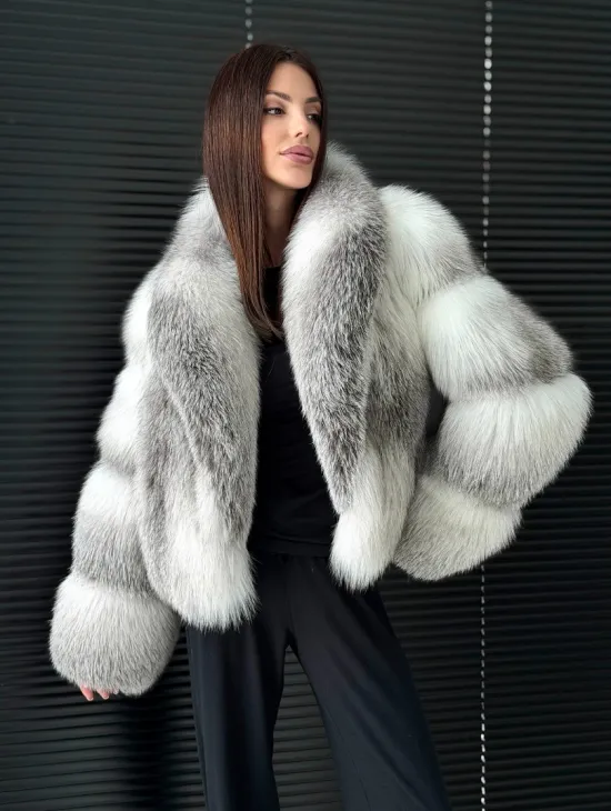 Шуба из меха арктической лисы - белая - фото 5