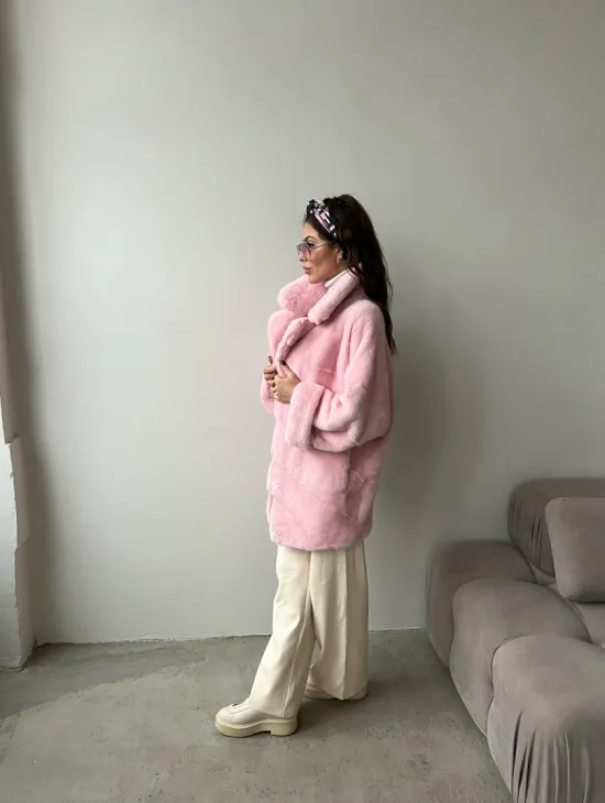 Шуба из плюшевой норки Velvet - цвет розовый - фото 7