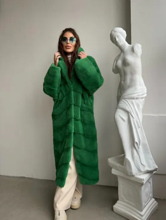 Шуба из плюшевой норки Velvet - цвет светлый изумруд - фото 3