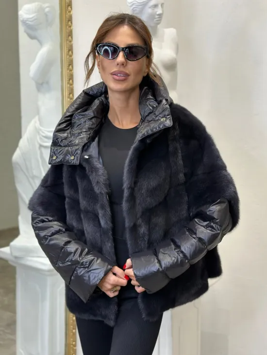 Пуховик /жилет норковый 2в1 - графит - фото 1