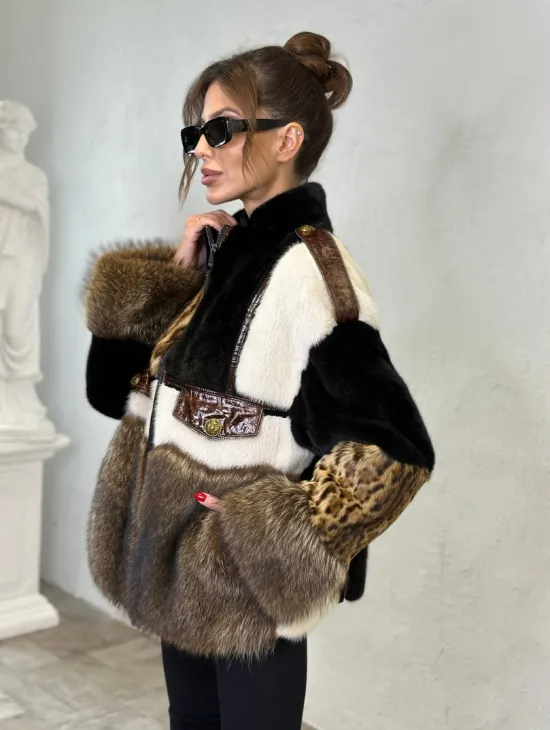 Комбинированная норковая курточка на молнии - фото 3