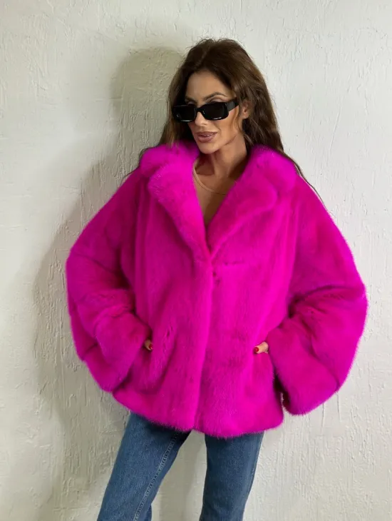 Короткая автоледи мех NAFA английский воротник - фуксия - фото 4