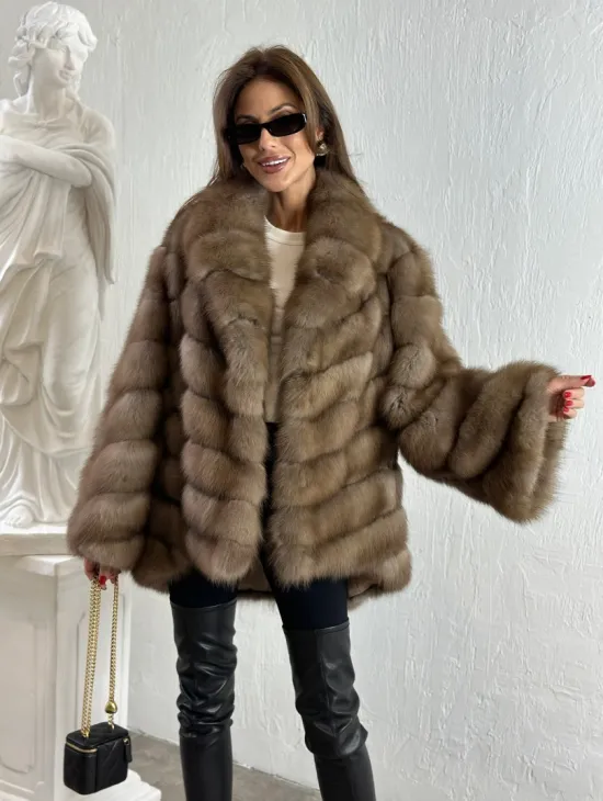 Жакет из куницы с шалью - фото 5