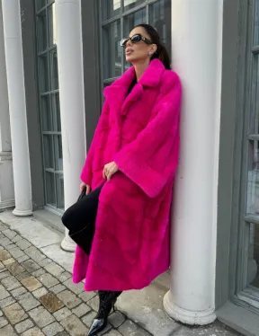 Шуба из меха норки в стиле Oversize - цвет фуксия - фото 0