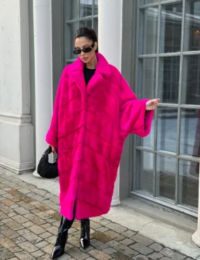 Шуба из меха норки в стиле Oversize - цвет фуксия - фото 5