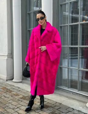 Шуба из меха норки в стиле Oversize - цвет фуксия - фото 3