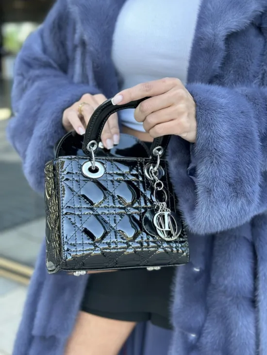 Норковая шуба с английским воротником - цвет джинс - фото 1