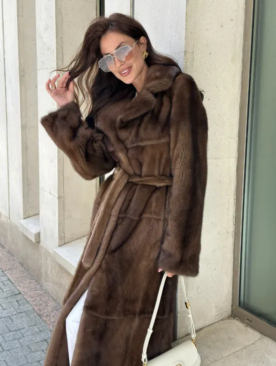 Классическая норковая шуба  натуральный цвет - орех - фото 2