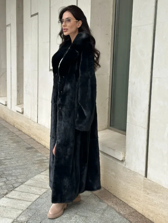 Черная норковая шуба NAFA MINK с поясом в пол - фото 6